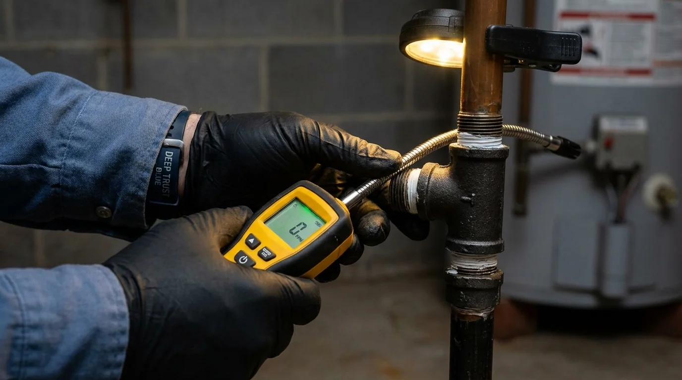 Gas leak detection with electronic sniffer by Johns Plumbing LLC in Winnett